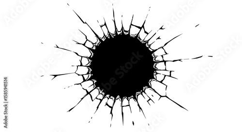 Dynamic grunge spiked hole with cracked edges on white background