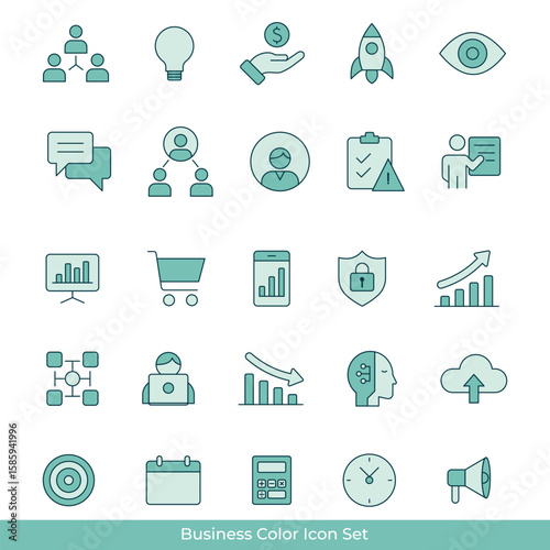 Business Icon Set.Flat and Minimal Corporate, Office, and Strategy Symbols for Web, UI, and Infographic Design