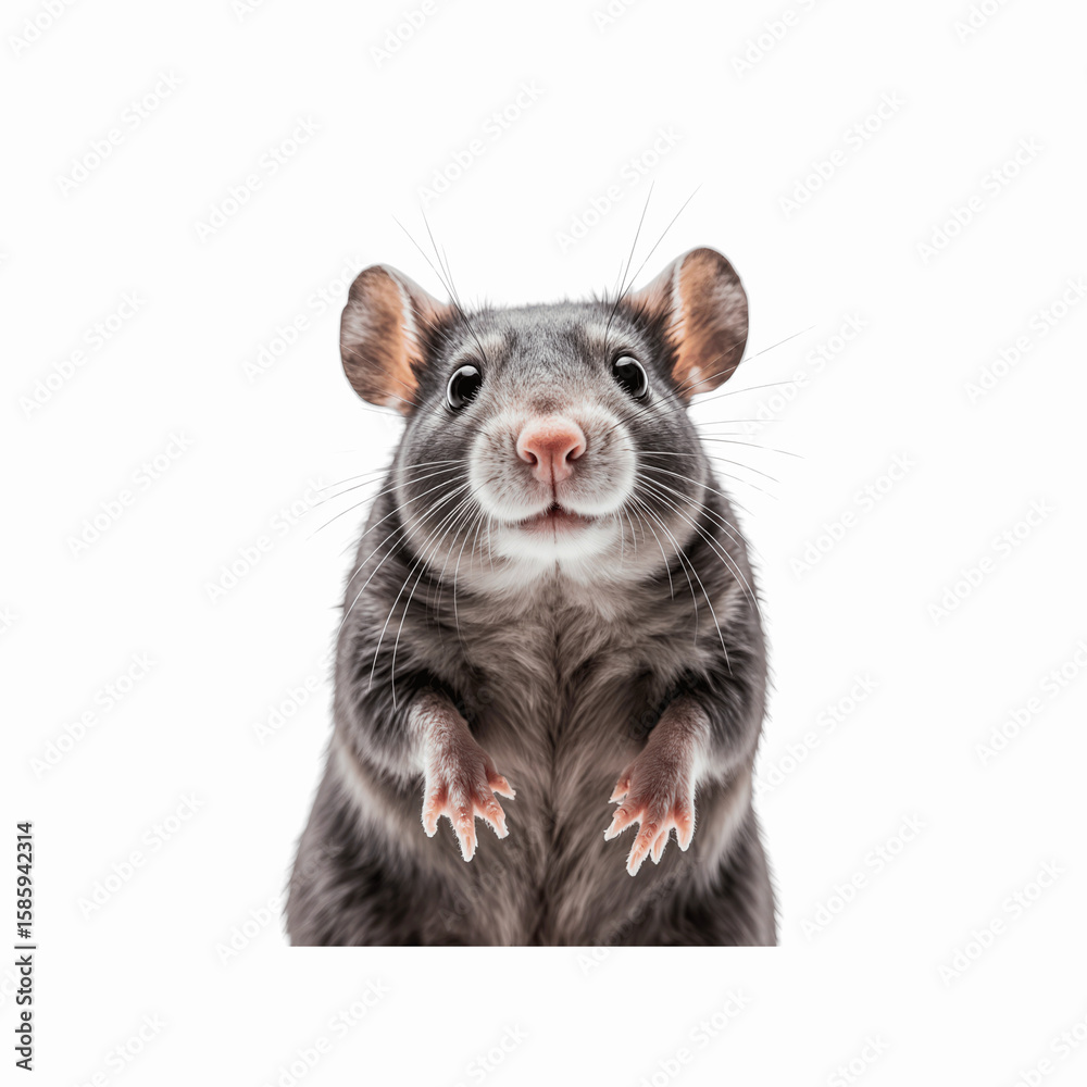 Obraz premium Friendly Gray Rat: A close-up studio portrait of a charming gray rat with a curious expression.