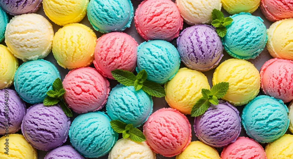 Delightful Array of Colorful Ice Cream Scoops in Various Flavors and Textures Perfectly Arranged Delightful Array of Colorful Ice Cream Scoops in Various Flavors and Textures Perfectly Arranged
