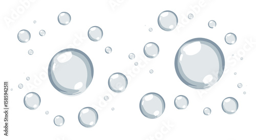Realistic water droplets on white background with 3d effect
