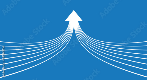 Blue background with white arrow lines indicating growth and progress