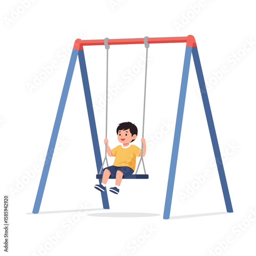 Happy boy enjoying a swing ride at a playground.