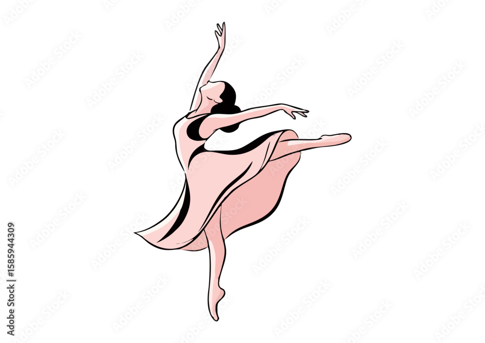 Fototapeta premium Stylized pink dancer illustration with elegant lines and a minimalist design
