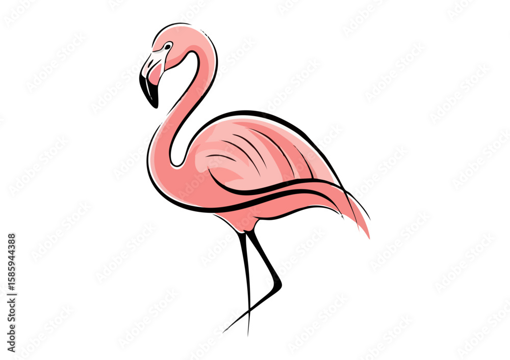 Fototapeta premium Pink flamingo illustration with elegant lines and a minimalist style