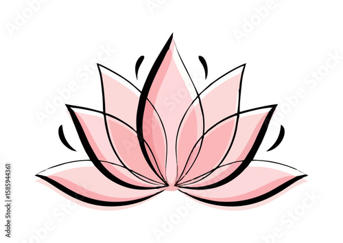 Stylized pink lotus flower illustration with intricate lines and a minimalist design