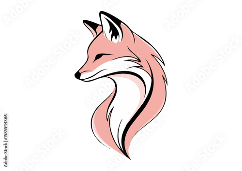 Stylized pink fox head illustration with smooth lines and a minimalist design
