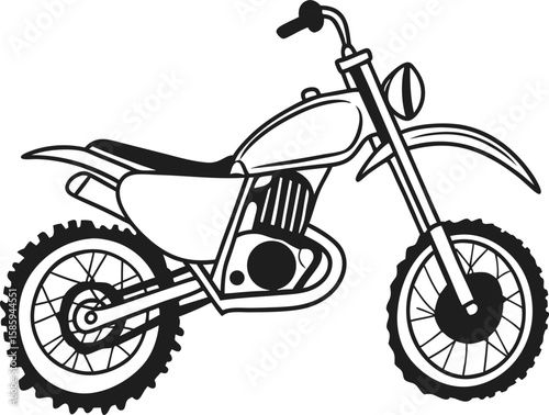 Black and white illustration of a dirt bike motorcycle