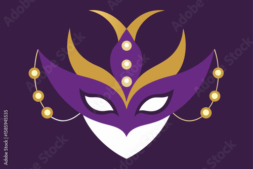 purple and gold mask with pearls