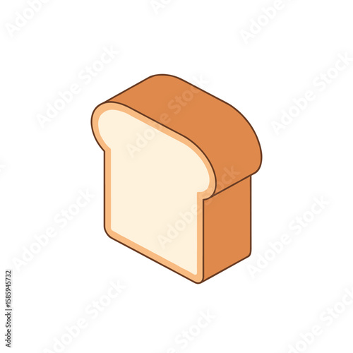 Isolated isometric slice of light brown bread with rounded top