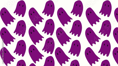 Seamless Pattern of Cute Purple Ghosts Halloween Cartoon Background