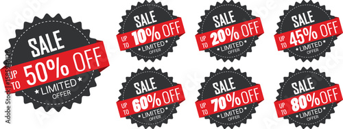 Sale Badges: 10%, 20%, 45%, 50%, 60%, 70%, 80% Off - Limited Time Offers
