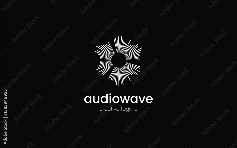 Fototapeta premium Circular Sound Ring Logo with Radiating Equalizer Lines. Can be used for DJ label identity, nightclub visual branding, or EDM promotion
