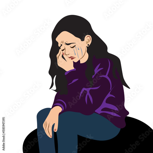 A sad girl crying vector 