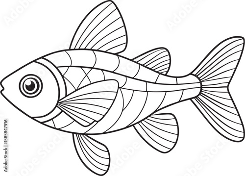 Simple danio fish illustration in black and white perfect for kids coloring or creative sketches