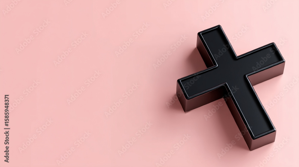 Obraz premium Black Cross on Soft Pink Background