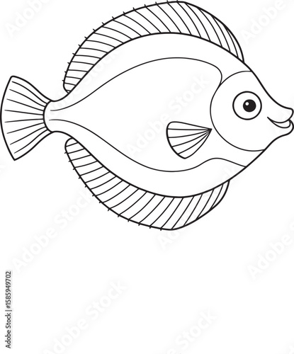 Flounder fish outline drawing for coloring books and marinethemed learning materials