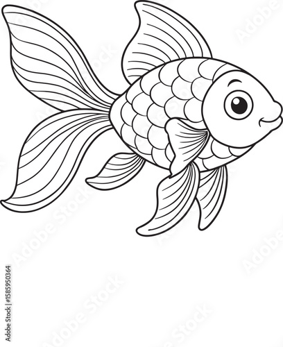 Detailed goldfish line art illustration with charming features for creative coloring projects