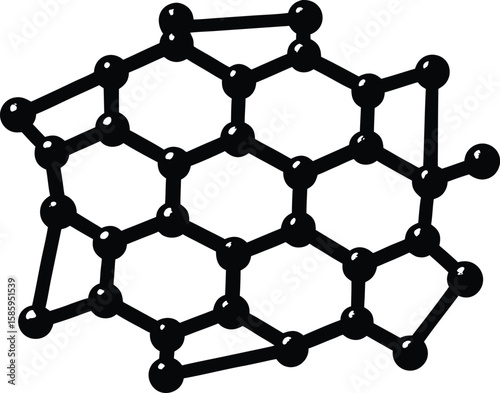 A black and white vector illustration of a complex molecular structure on a white background