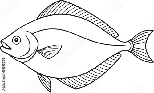 Halibut fish illustration in vector outline ideal for ocean themed learning or creative coloring