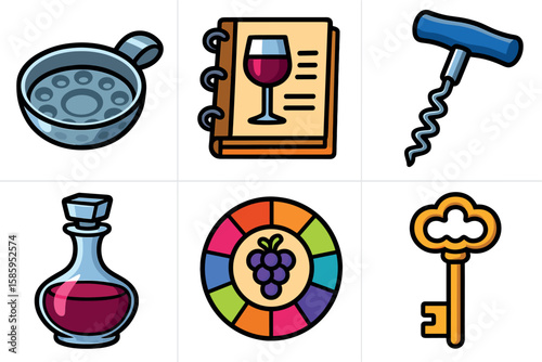 Wine accessories and notebook with wine glass icon