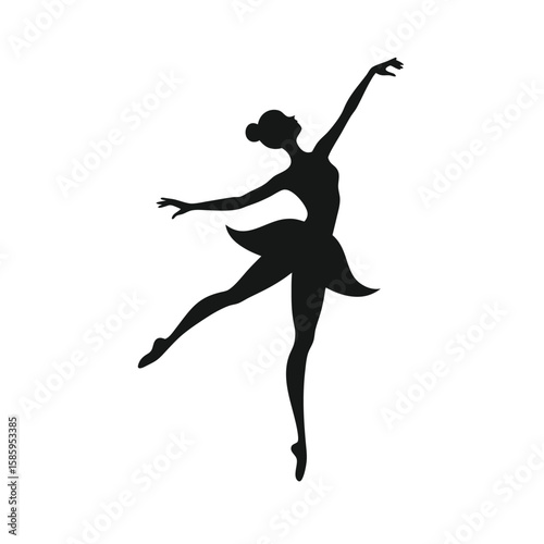 Ballet dancer silhouette in graceful pose wearing flowing dress on plain white background