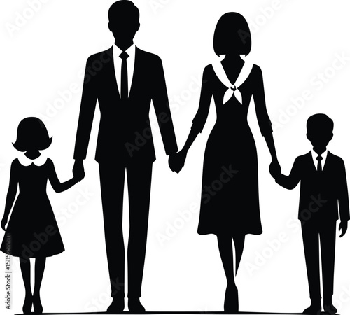 Family member holding hand together silhouette Vector Illustration isolated on a white background