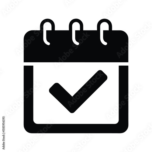Calendar silhouette with bold check mark showing completed date on white background