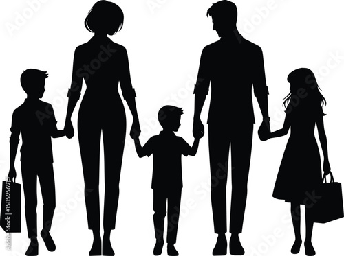 Family member holding hand together silhouette Vector Illustration isolated on a white background