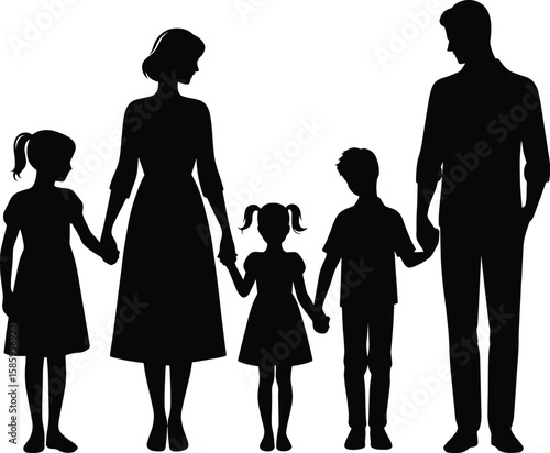 Family member holding hand together silhouette Vector Illustration isolated on a white background