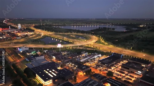 Wallpaper Mural Aerial view of illuminated highway interchange at night in Netherlands Torontodigital.ca