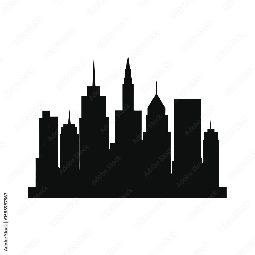 Naklejka premium Silhouette of urban city skyline with skyscrapers on white background