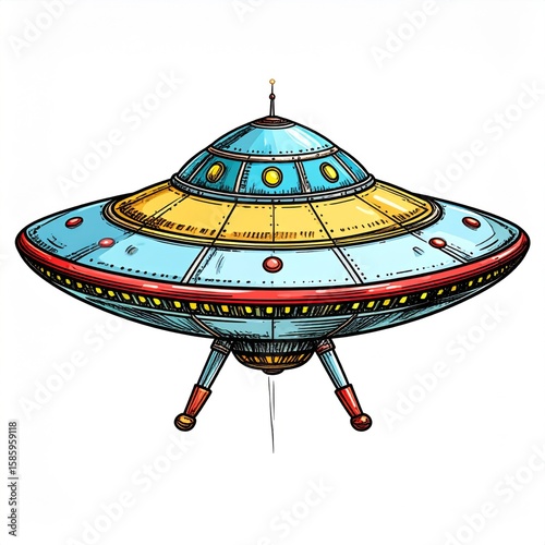 Retro Pixel Art UFO On White Background