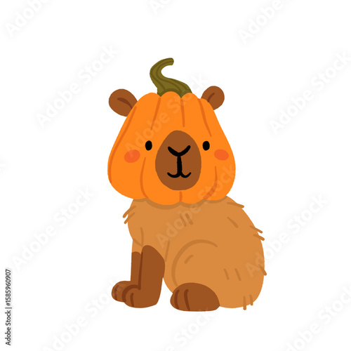 Halloween capybara clipart set with cute animals dressed as ghost, witch, mummy, pumpkin and candle. Funny spooky bara illustration with pumpkins, candles, stars and magic Halloween vibes.