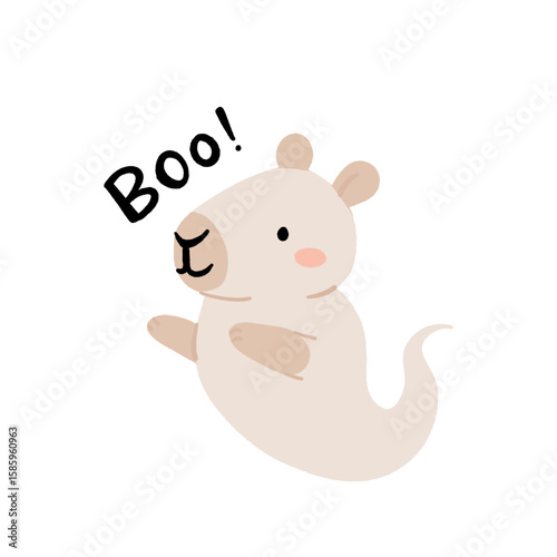 Halloween capybara clipart set with cute animals dressed as ghost, witch, mummy, pumpkin and candle. Funny spooky bara illustration with pumpkins, candles, stars and magic Halloween vibes.