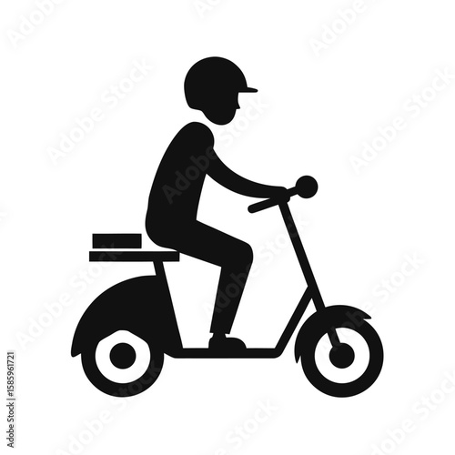 Silhouette of person riding electric scooter symbolizing mobility on white background