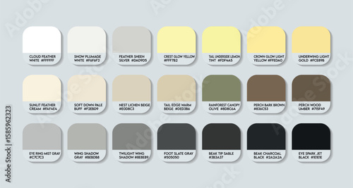 Cacatua alba Color Palette. Cacatua alba color Tone Swatch Chart with HEX Codes and Color Names. White cockatoo Feather and Body Tones Variants. blue lovely Colors Palette vector. cream to back Vector