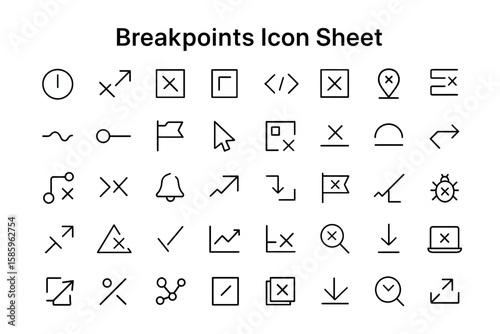 Visual Guide of Breakpoints Icon Sheet: A comprehensive visual guide showcases a variety of breakpoint icons, offering a clean and organized design, suitable for developers and designers. 