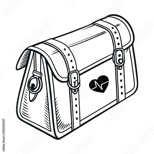 Vintage doctor s bag with heart and pulse line symbol isolated on white background