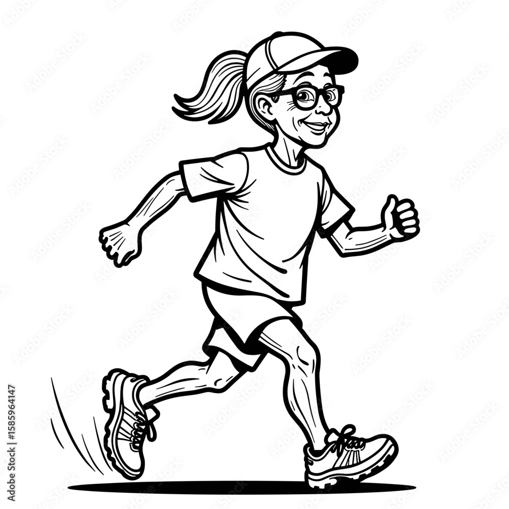 Fototapeta premium Active elderly woman jogging in sportswear – fitness lifestyle, health