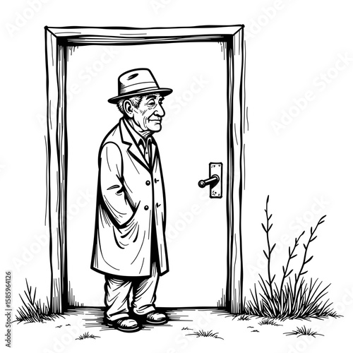 Elderly man waiting at door, anticipation of arrival