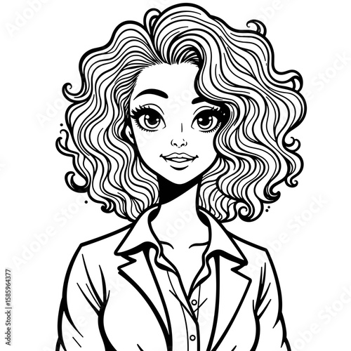 Curly-haired businesswoman in blazer – Professional confidence, success