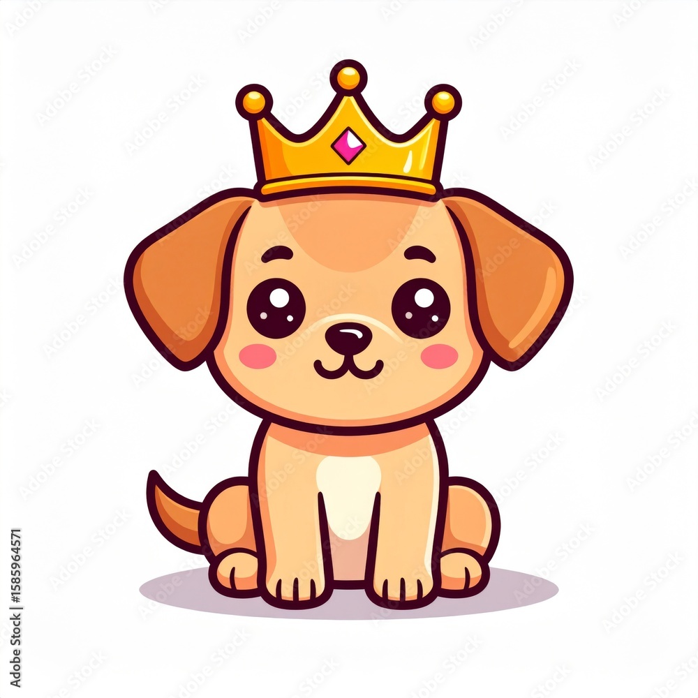 Obraz premium Cute Cartoon Dog Wearing A Golden Crown