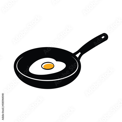 Breakfast concept with frying pan and egg silhouette for kitchen art on white background