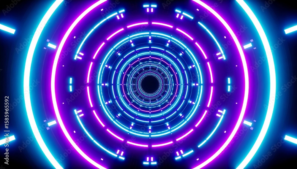 Obraz premium Neon tunnel with concentric circles (3)
