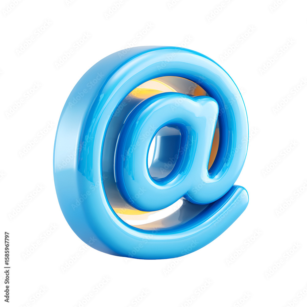 Glossy Blue 3D Email At Symbol, Digital Communication Icon Glossy Blue 3D Email At Symbol, Digital Communication Icon
