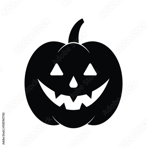 Spooky jack o lantern face silhouette with wide grin and eyes for Halloween on white background