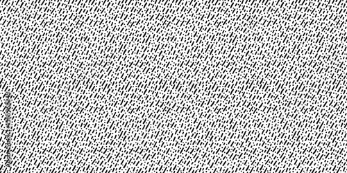 Seamless horizontal pattern of hand-drawn black ink dashes and dots on white background. Scribble texture with sketchy hatch and pen stroke effect. Drag to swatches panel to use.