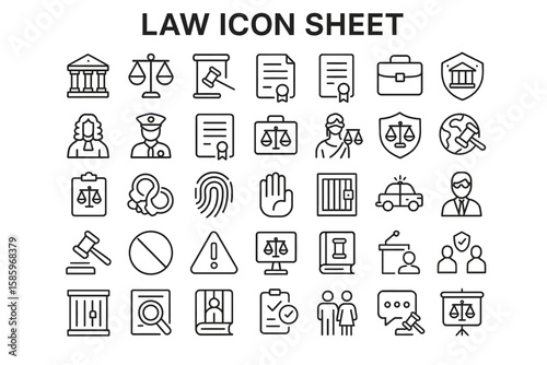 Law Icons: A collection of clean and consistent icons, symbolizing law and order, representing legal concepts and processes, ideal for design and information.