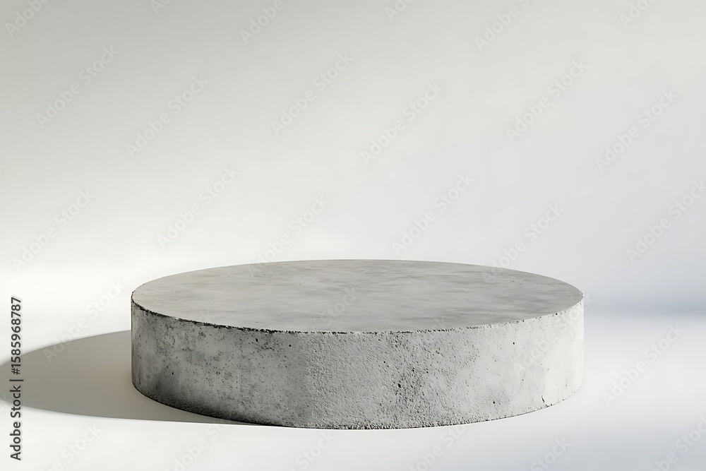 Concrete podium display stand for product presentation. Minimalist studio shot against white backdrop Concrete podium display stand for product presentation. Minimalist studio shot against white backdrop